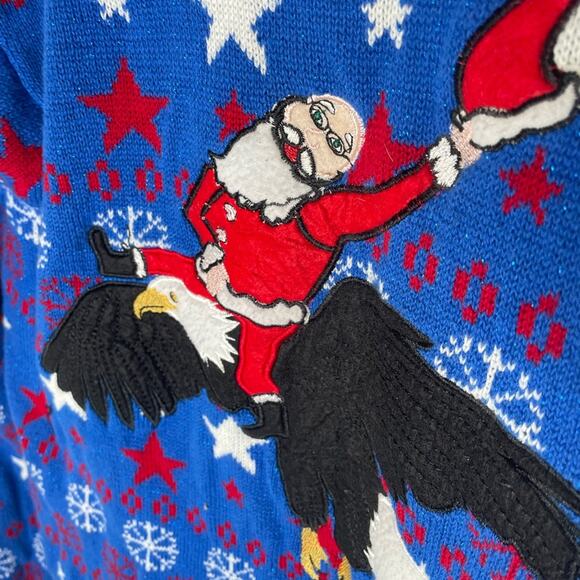 33 Degrees Unisex Blue Christmas Sweater Santa on an Eagle SMALL - Picture 2 of 6